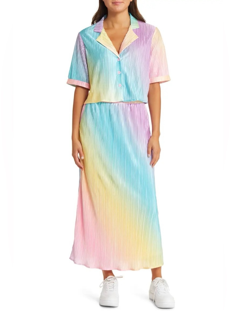 Shop LaLa Dressed in LaLa Pastel Rainbow Pleated Plisse Skirt and Top Set NWT